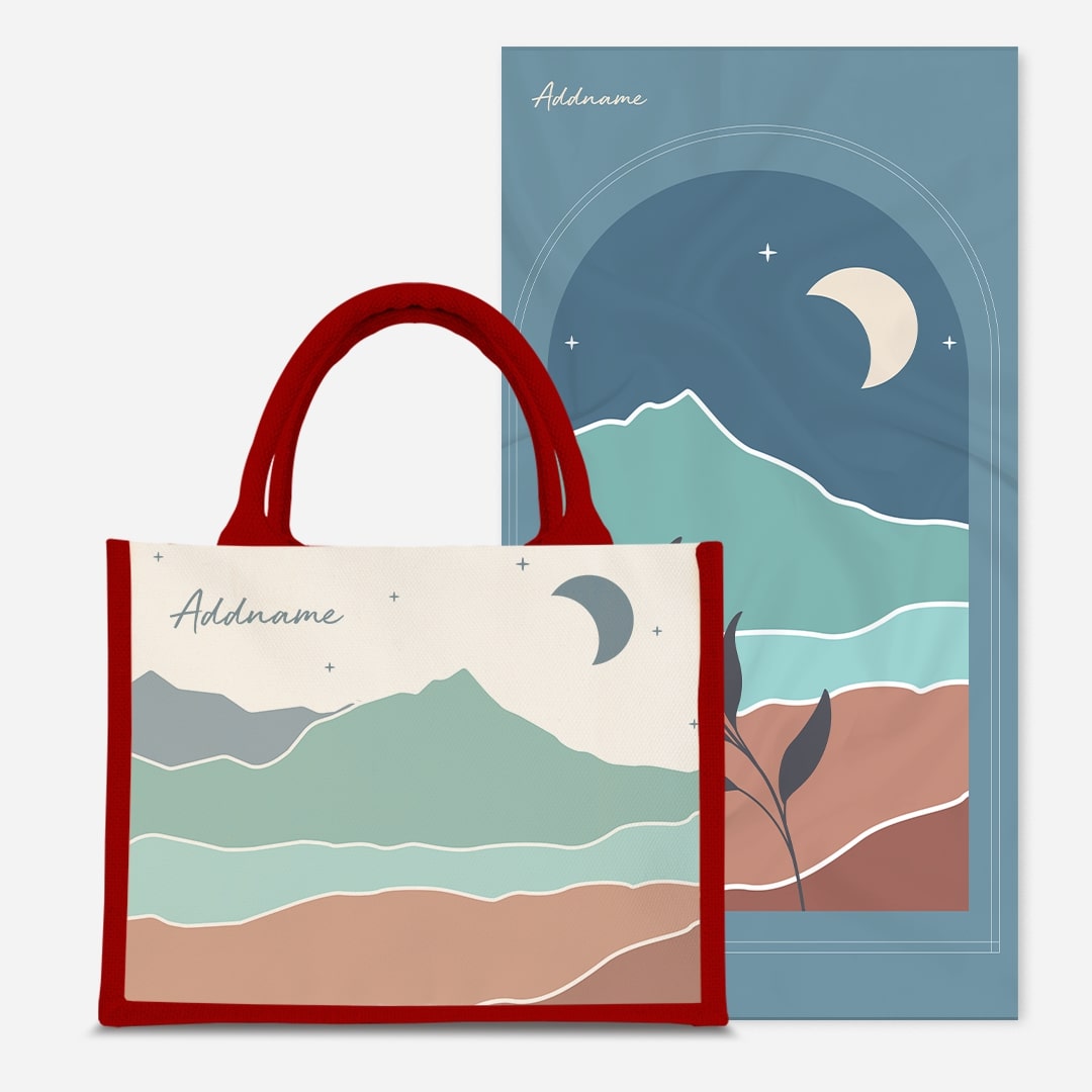 Kaira Series Prayer Mat with Half Lining Small Jute Bag-Azraq