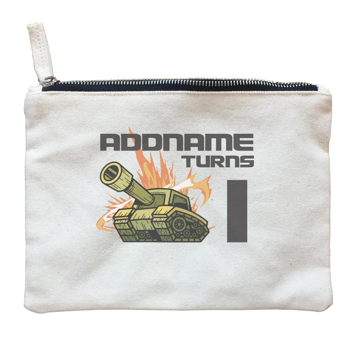Birthday Battle Theme Tank Addname Turns 1 Zipper Pouch