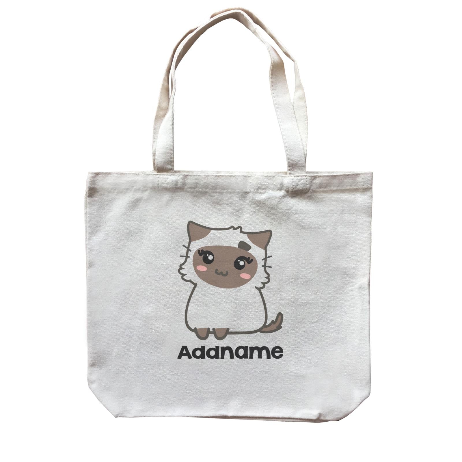 Drawn Adorable Cats White & Chocolate Addname Canvas Bag