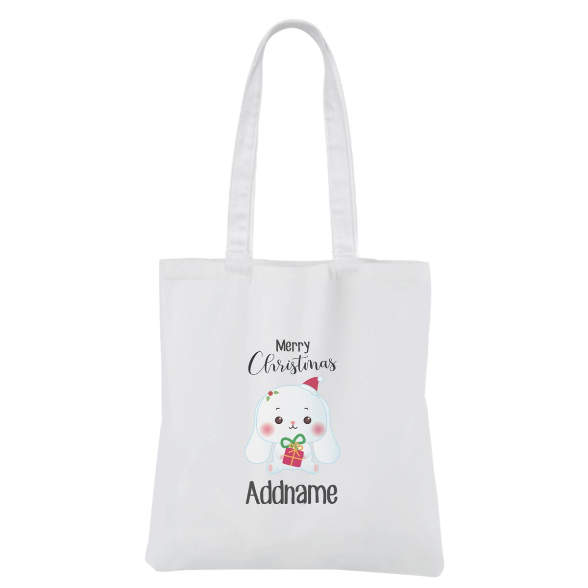 Christmas Cute Animal Series Rabbit Merry Christmas White Canvas Bag