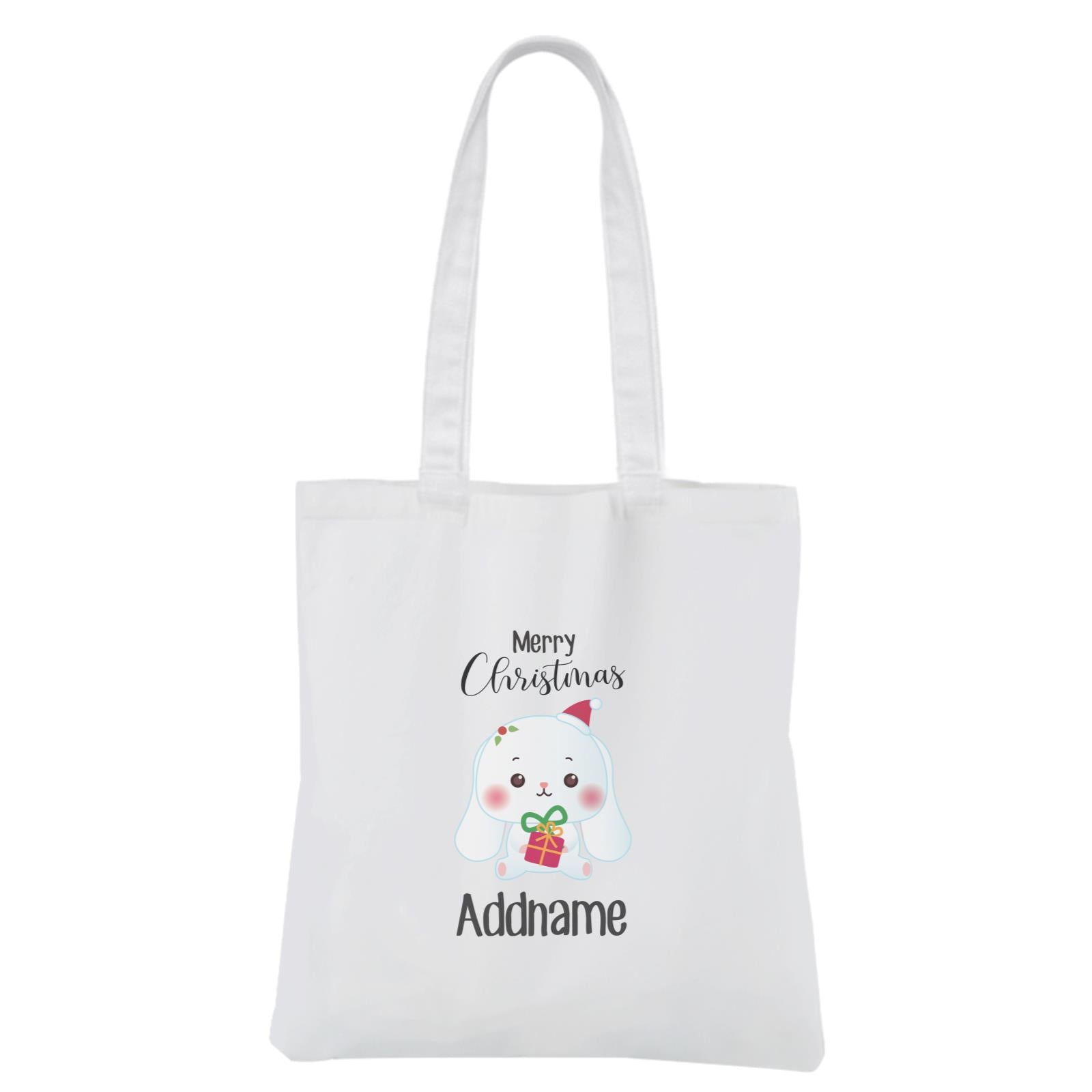 Christmas Cute Animal Series Rabbit Merry Christmas White Canvas Bag
