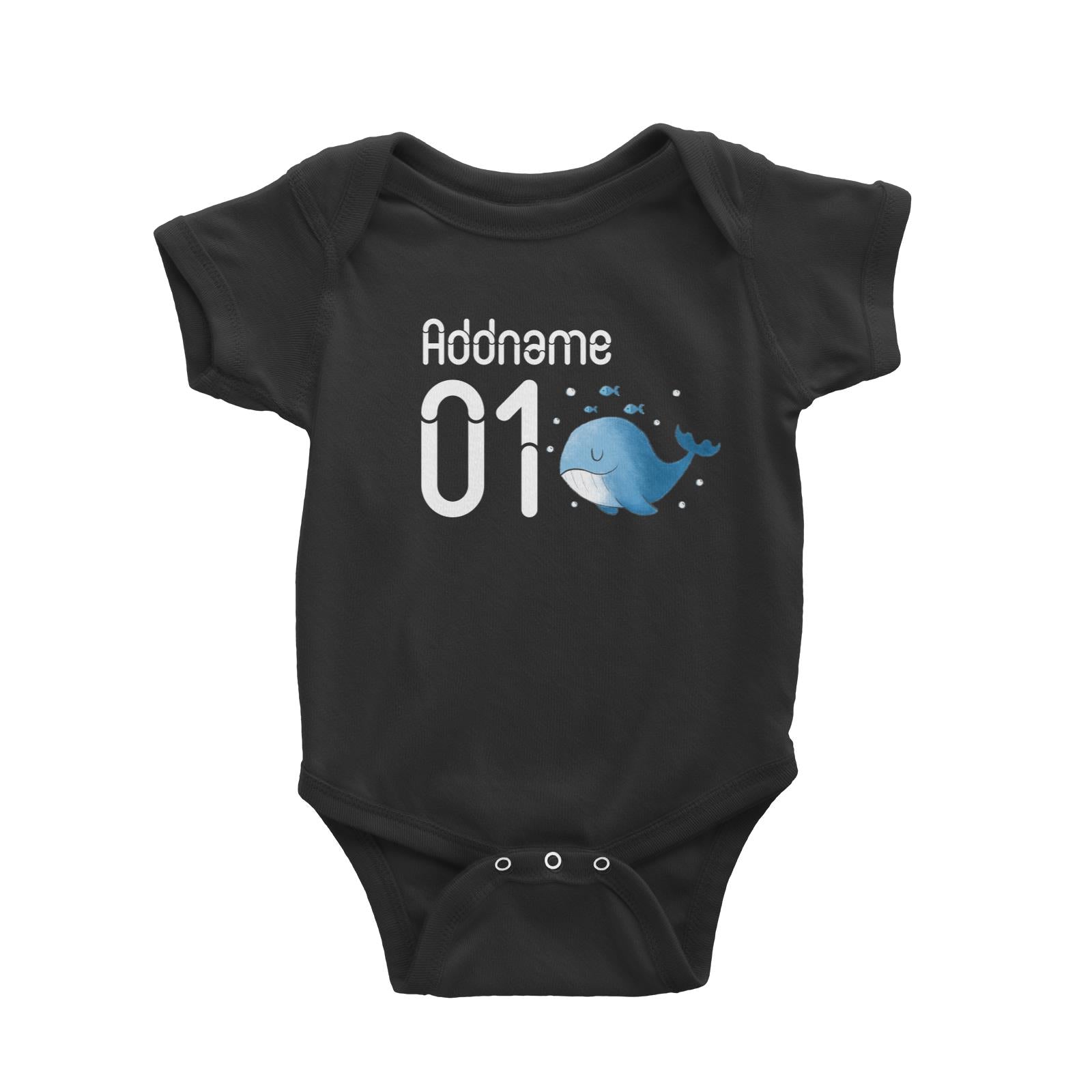 Name and Number Cute Hand Drawn Style Whale Baby Romper