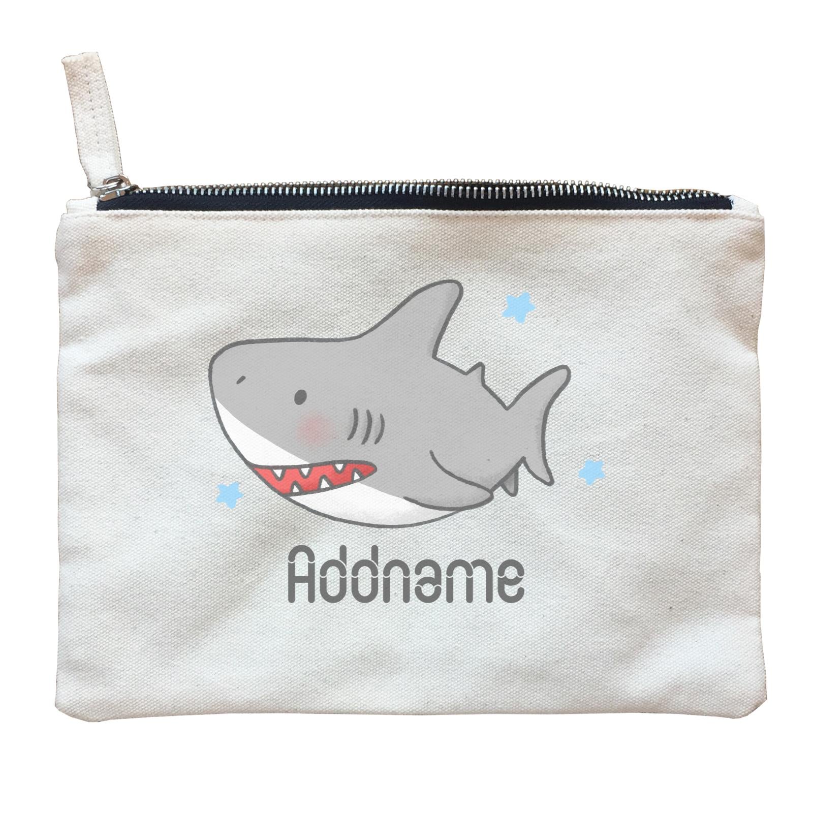 Cute Hand Drawn Style Shark Addname Zipper Pouch