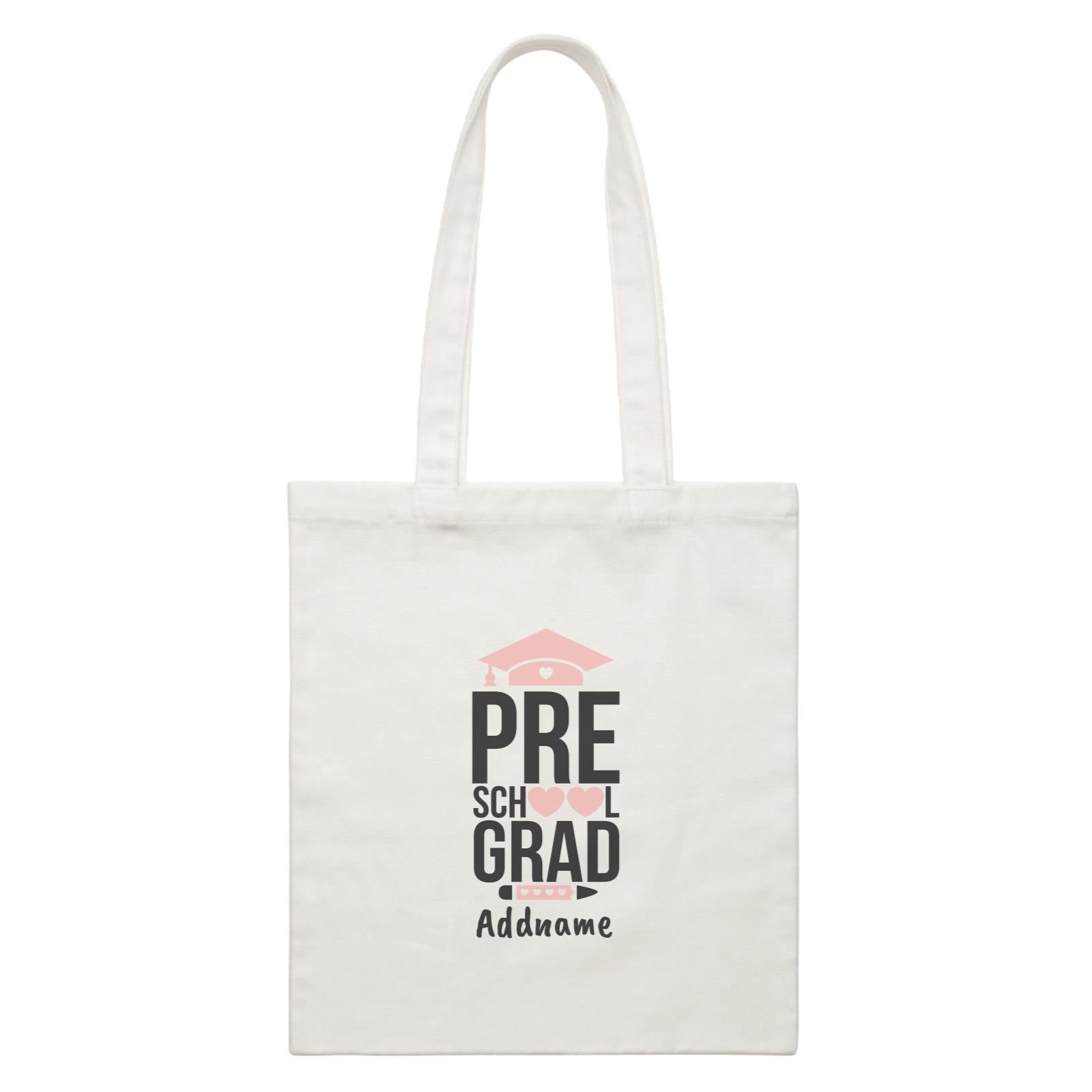 Graduation Series Pre-School Grad Pink Hearts White Canvas Bag