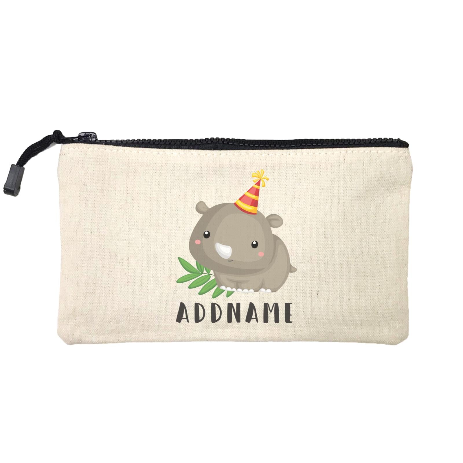 Birthday Safari Rhino Wearing Party Hat Addname Mini Accessories Stationery Pouch