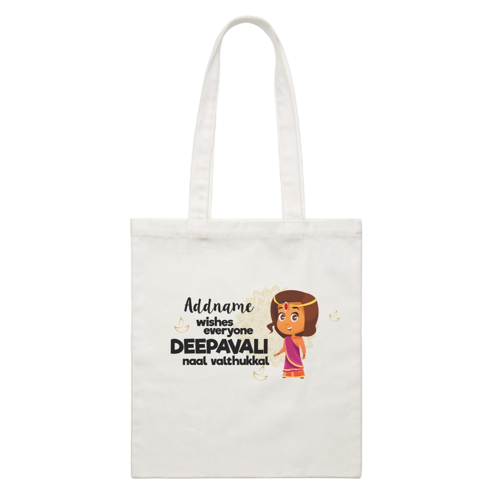 Cute Girl Wishes Everyone Deepavali Addname White Canvas Bag