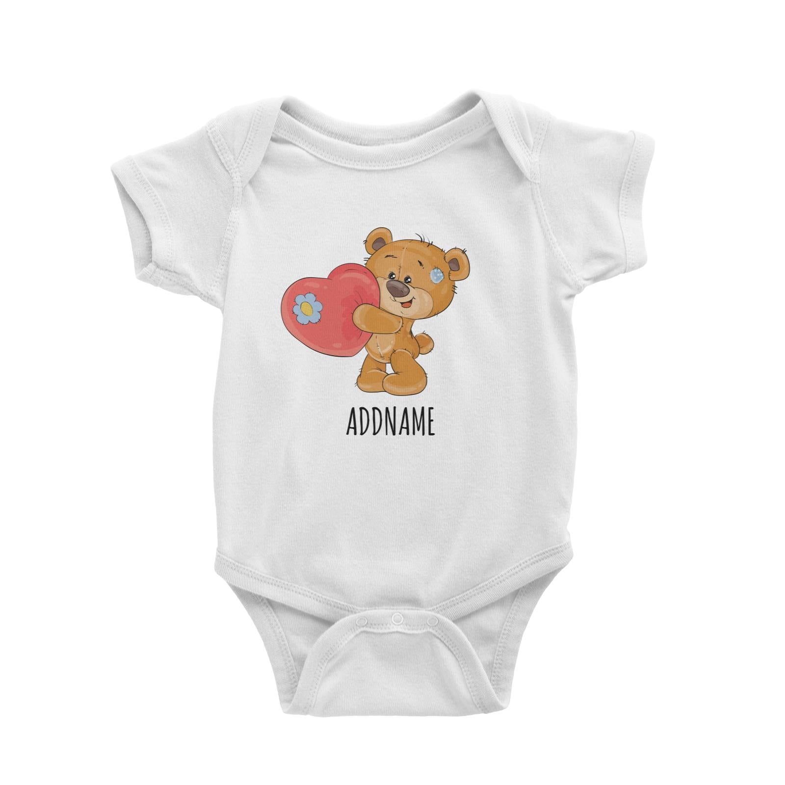 Cartoon Bear with Heart Pillow White White Baby Romper