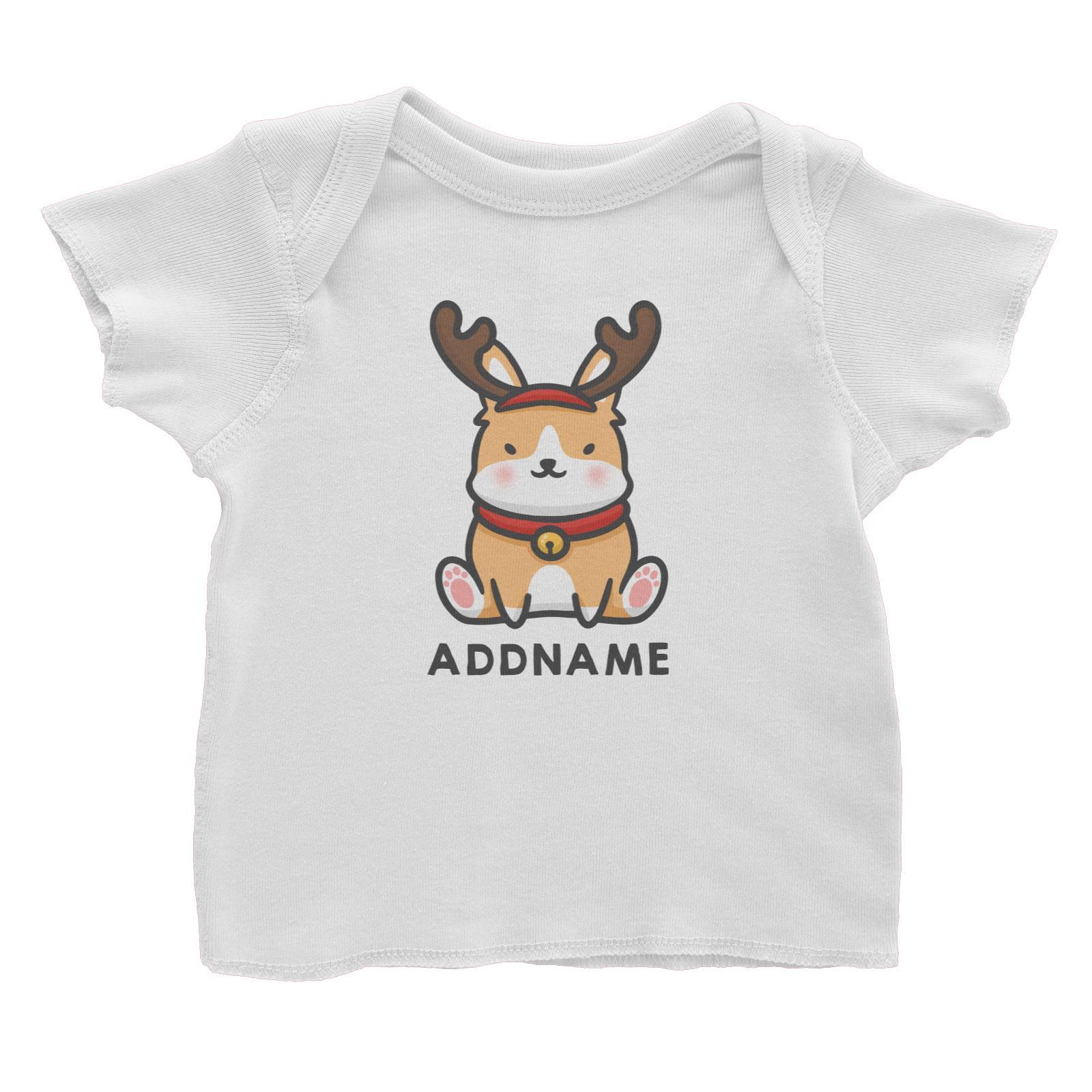 Xmas Cute Dog With Reindeer Antlers Addname Accessories Baby T-Shirt