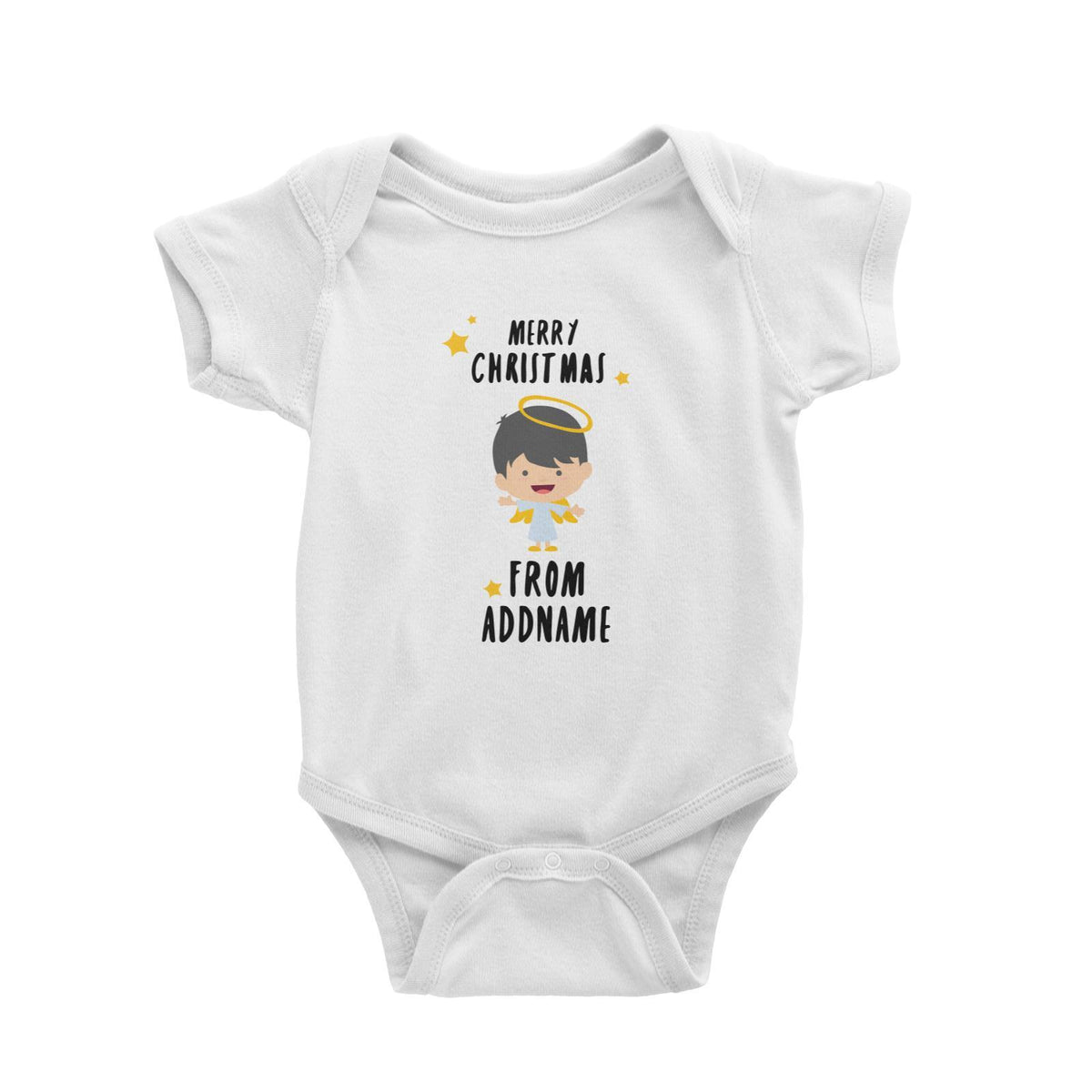 Cute Boy Angel Merry Christmas Addname Baby Romper  Personalizable Designs Matching Family