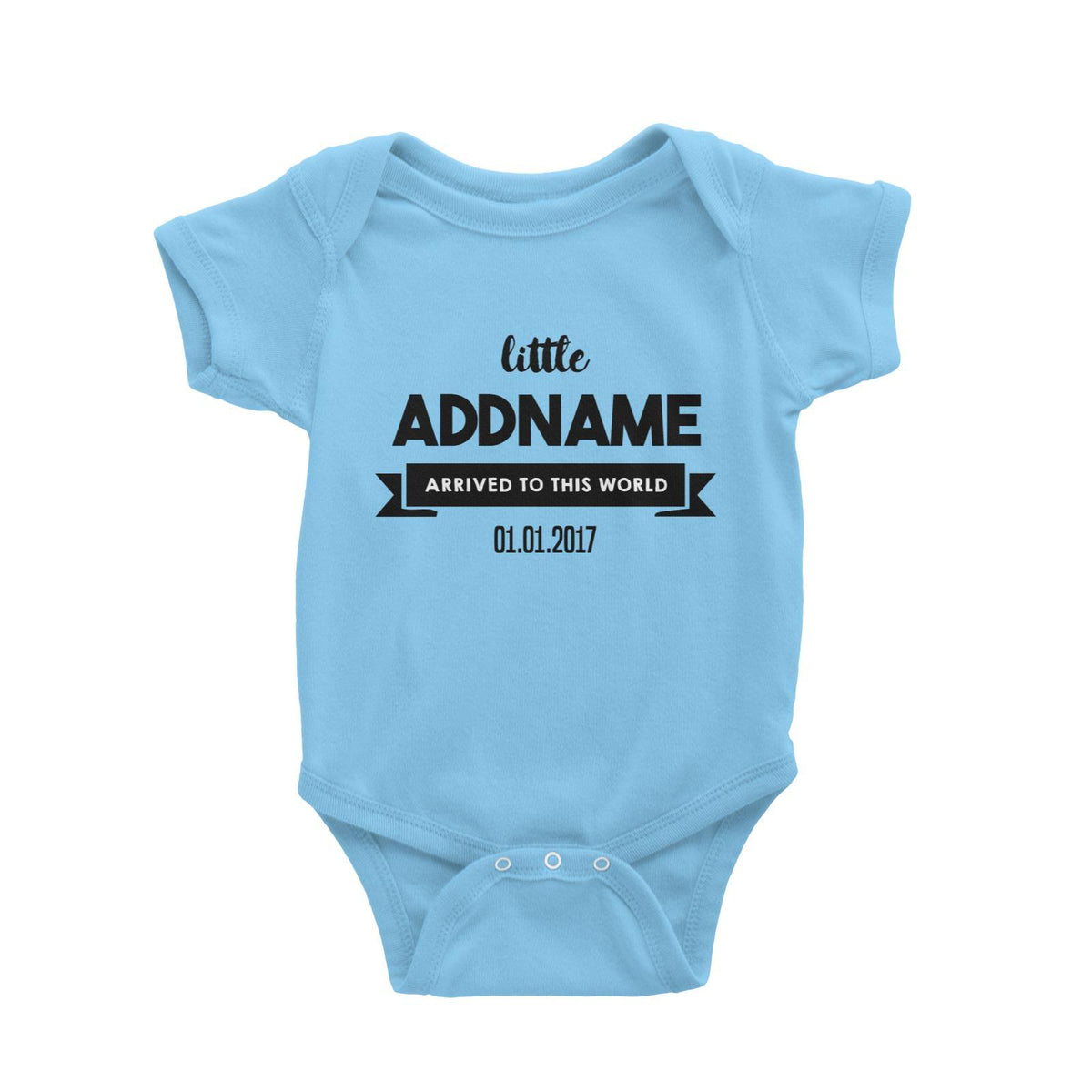 Baby Addname and Add Date Arrived To This World Baby Romper Personalizable Designs Basic Newborn