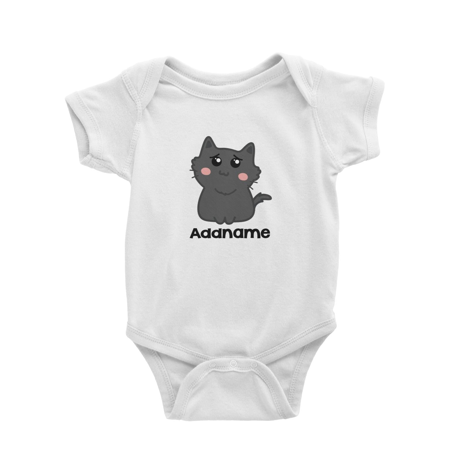 Drawn Adorable Cats Dark Grey Addname Baby Romper
