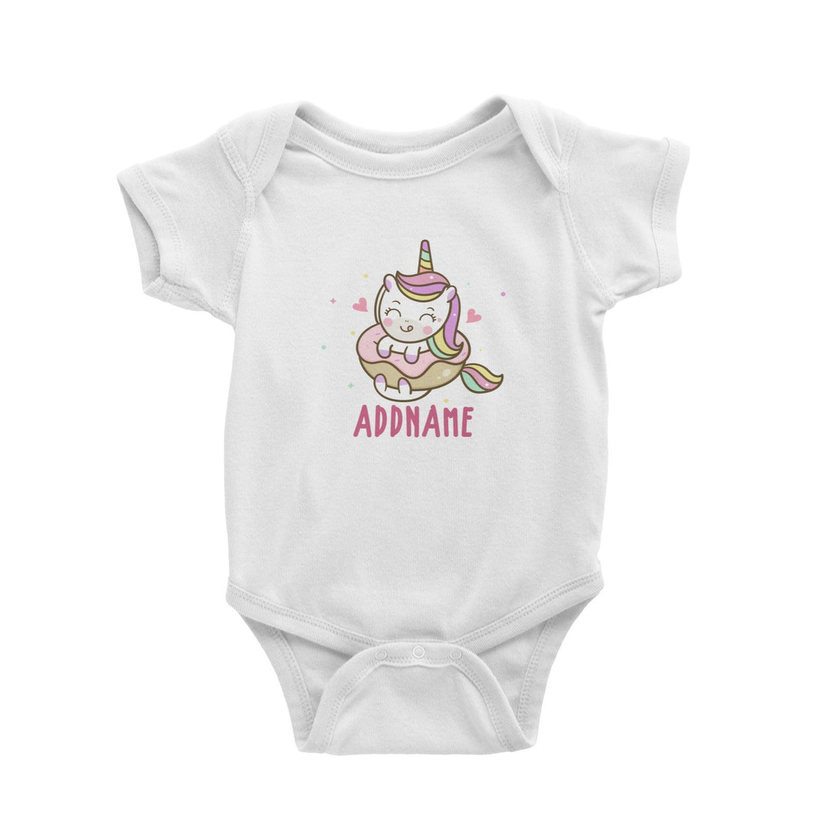 Unicorn And Princess Series Unicorn Eating Donut Addname Baby Romper