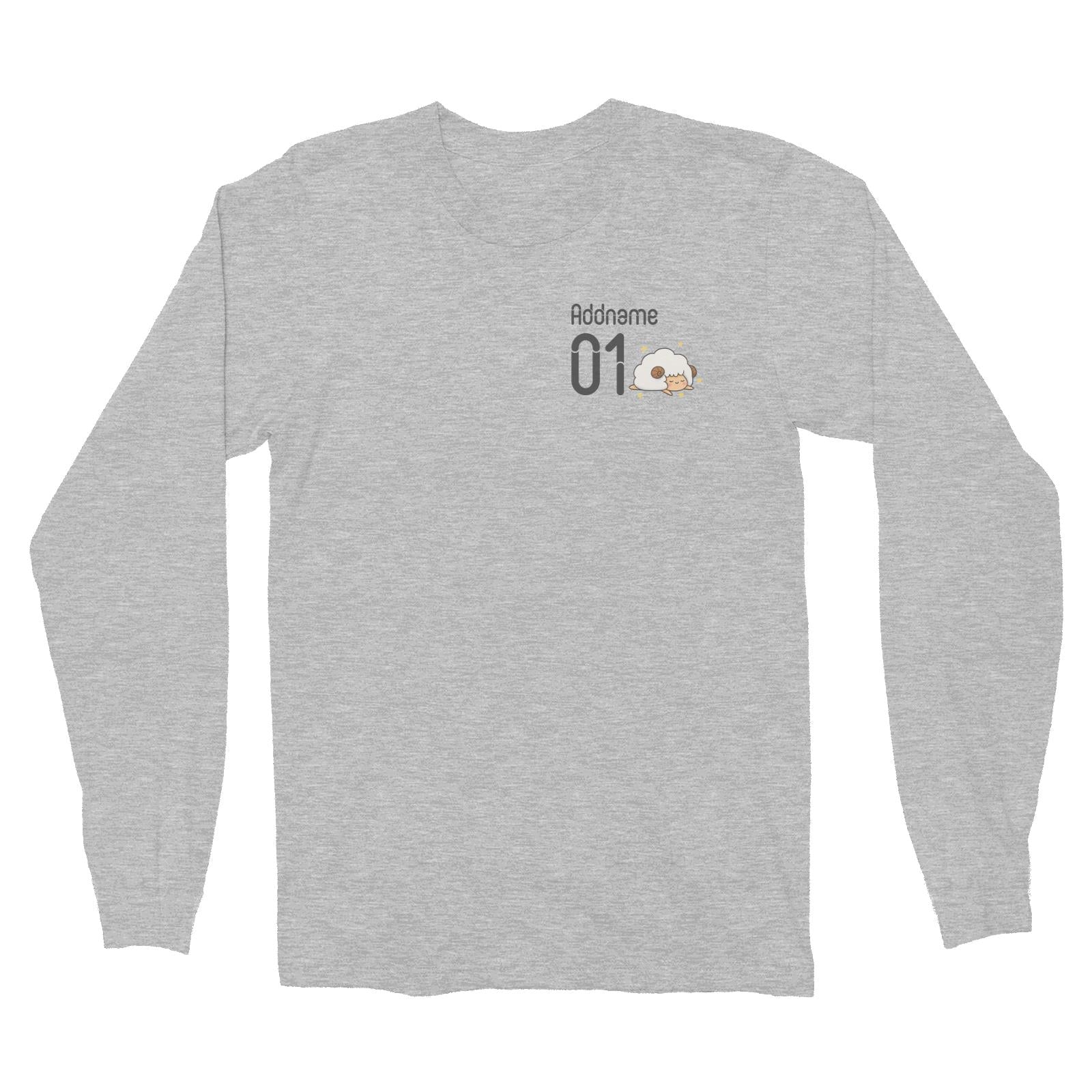 Pocket Name and Number Cute Hand Drawn Style Sheep Long Sleeve Unisex T-Shirt