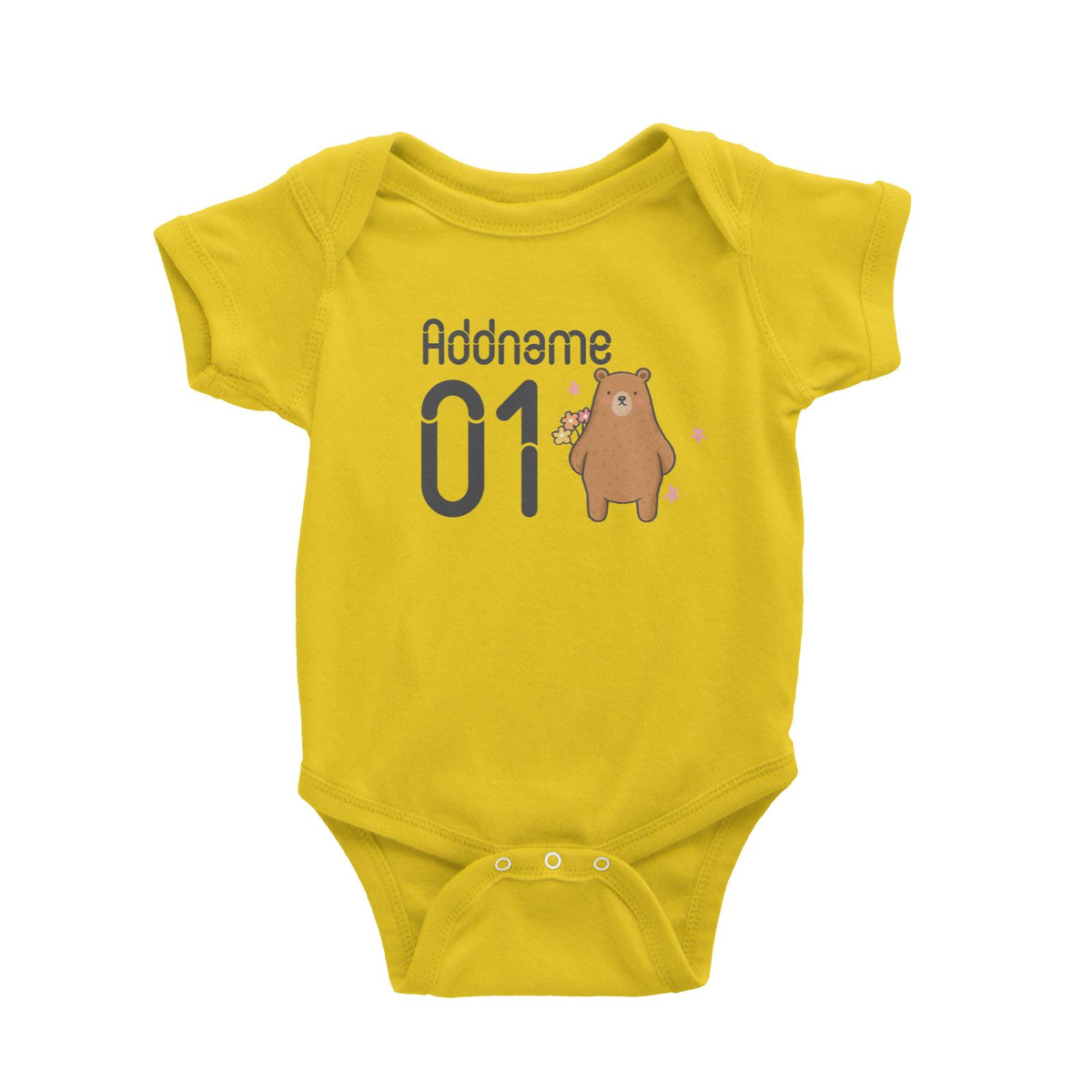 Name and Number Cute Hand Drawn Style Bear Baby Romper