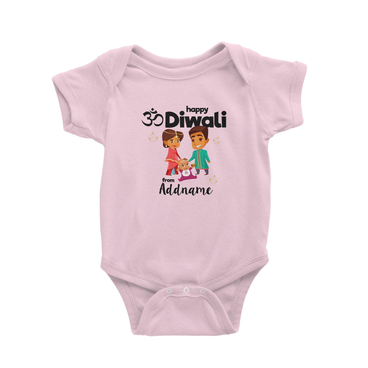 Cute Family Of Three OM Happy Diwali From Addname Baby Romper
