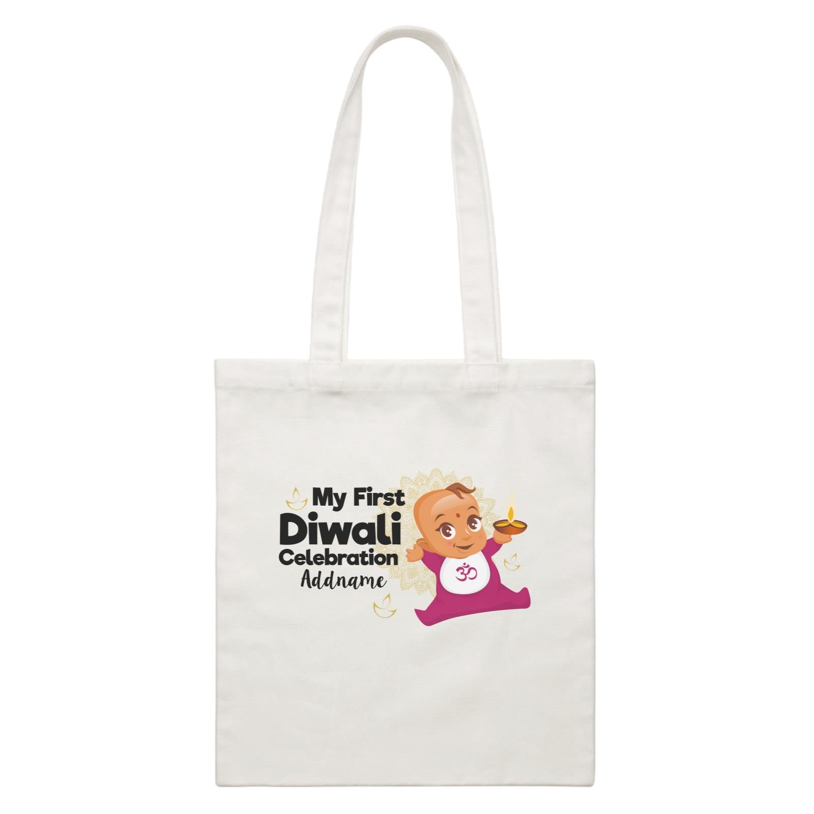 Cute Baby My First Diwali Celebration Addname White Canvas Bag