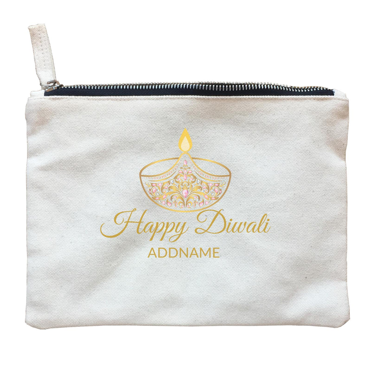 Happy Diwali with Ornamental Diyas Addname Zipper Pouch