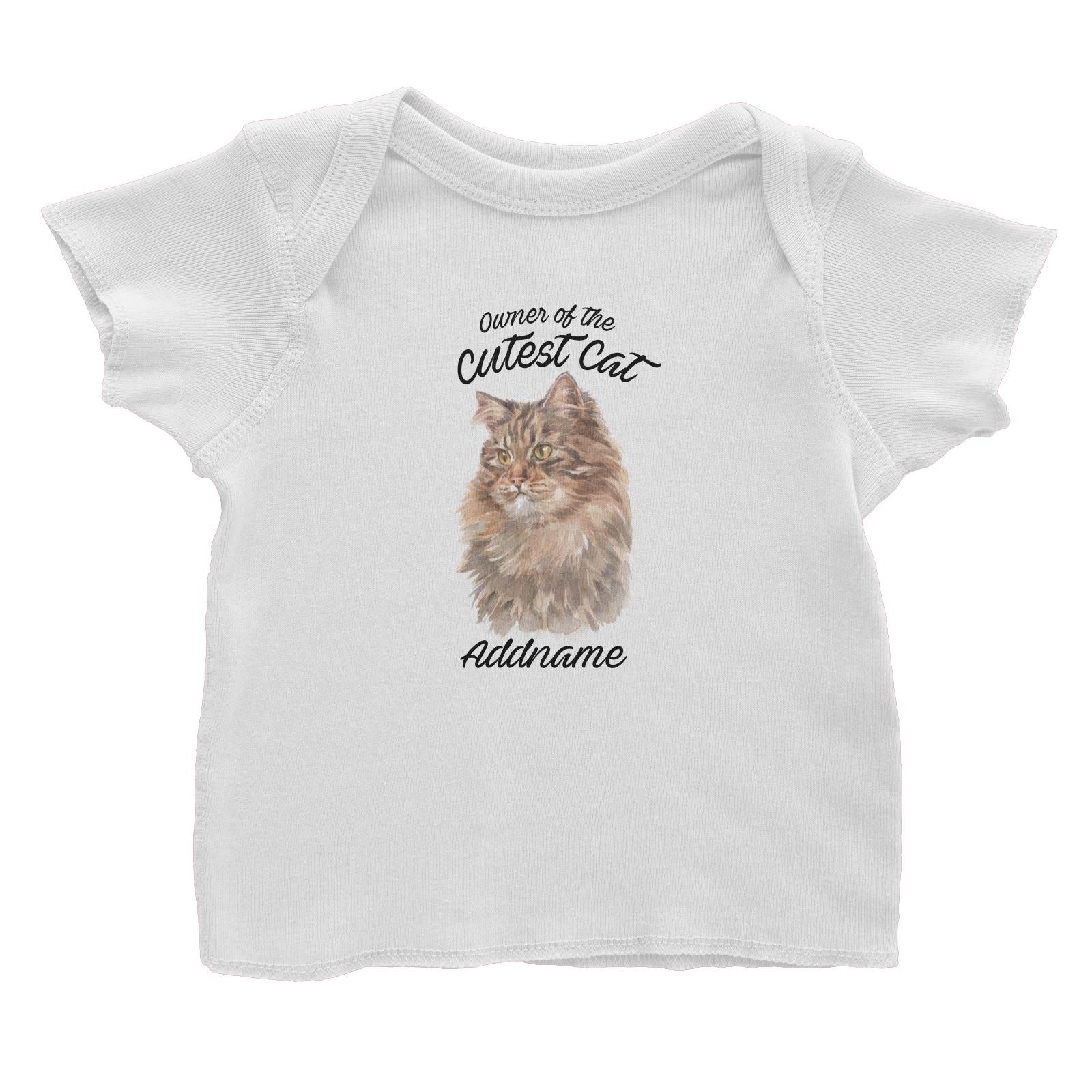 Watercolor Owner Of The Cutest Cat Siberian Cat Brown Addname Baby T-Shirt