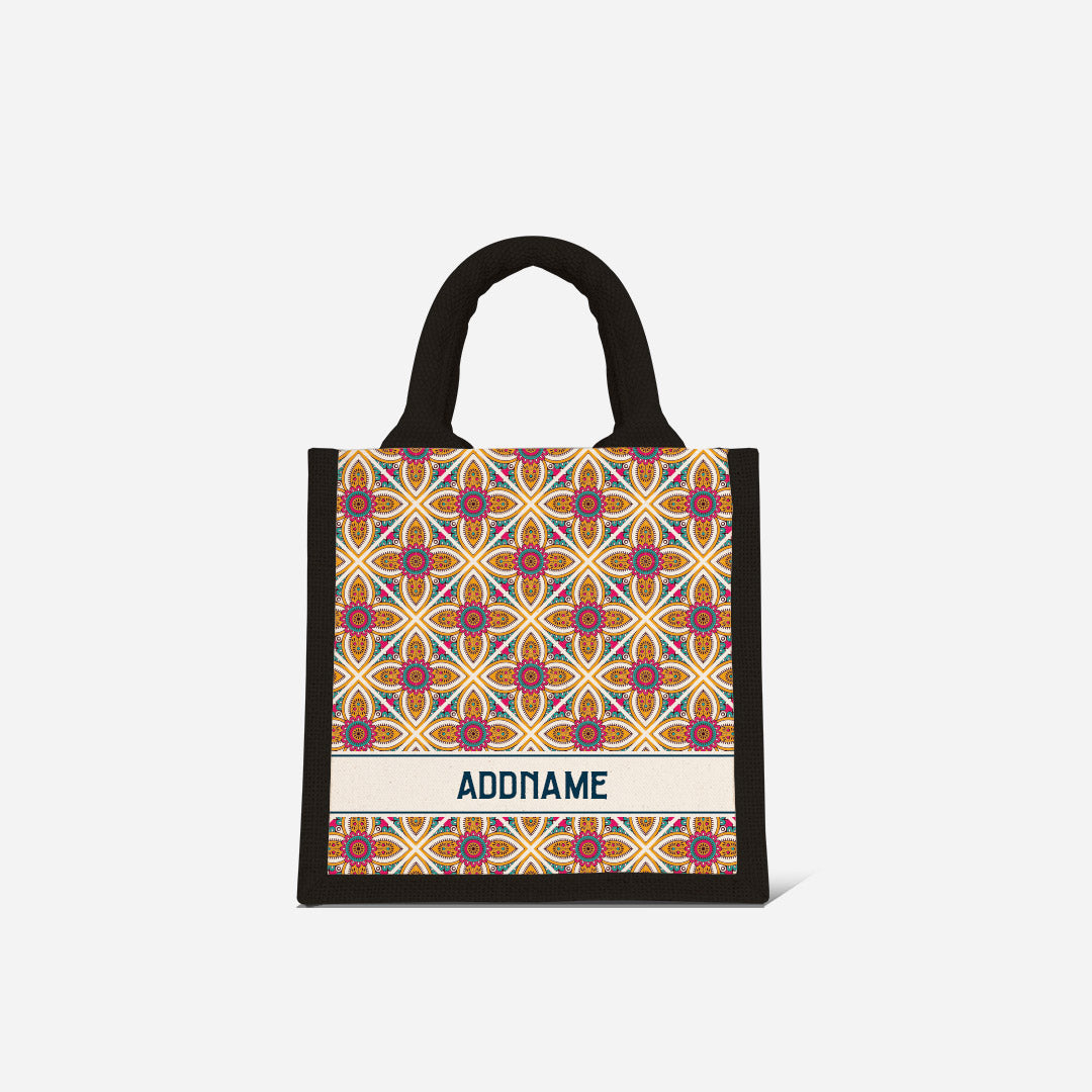 Pookal Series Half Lining Lunch Bag - Vibrant Tiles Black