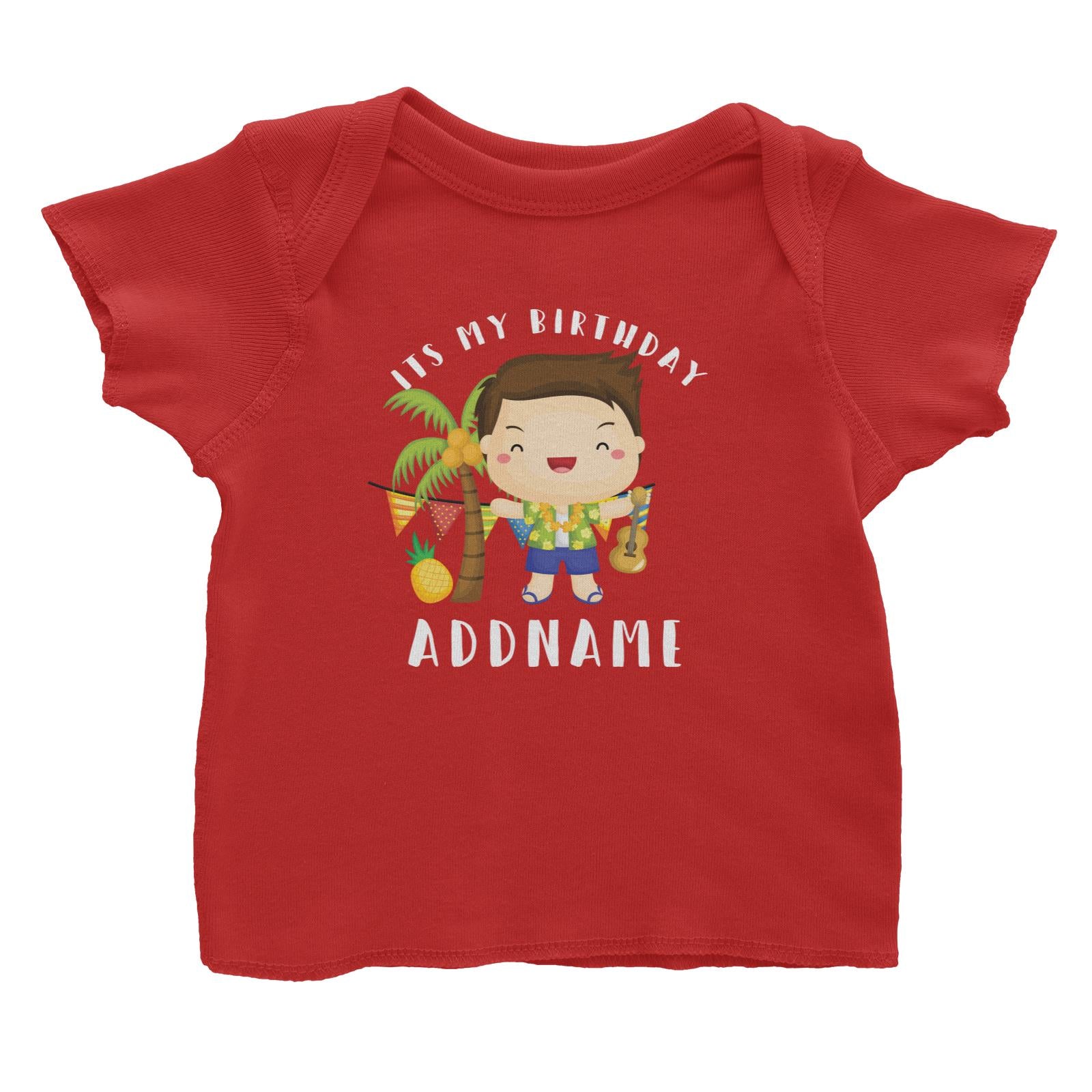 Birthday Hawaii Boy Taking Ukelele Its My Birthday Addname Baby T-Shirt