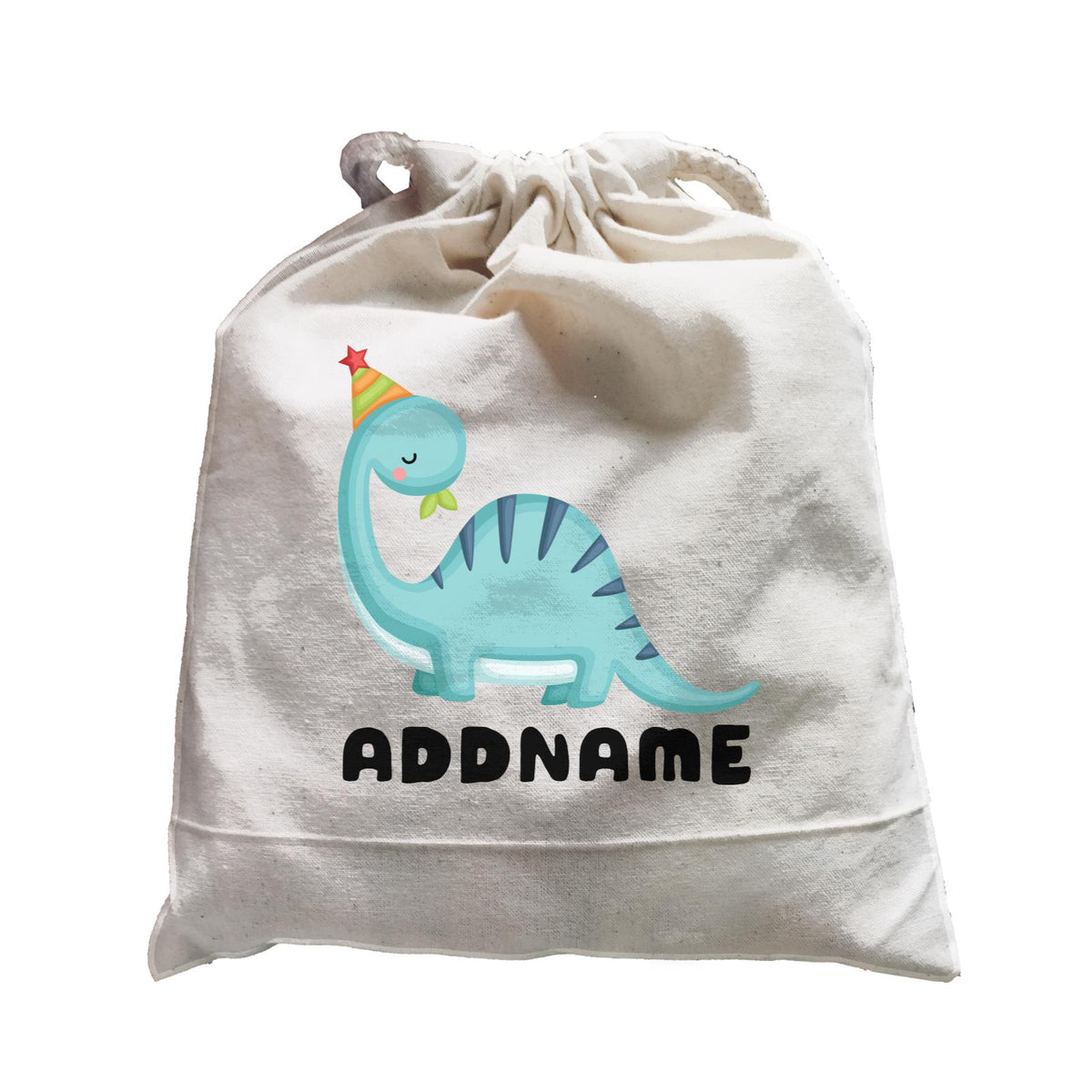 Birthday Dinosaur Happy Blue Long Neck With Party Hat Addname Satchel