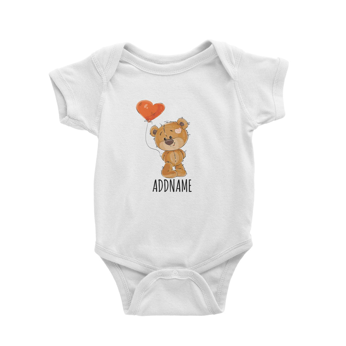Cartoon Bear with Heart Balloon White White Baby Romper