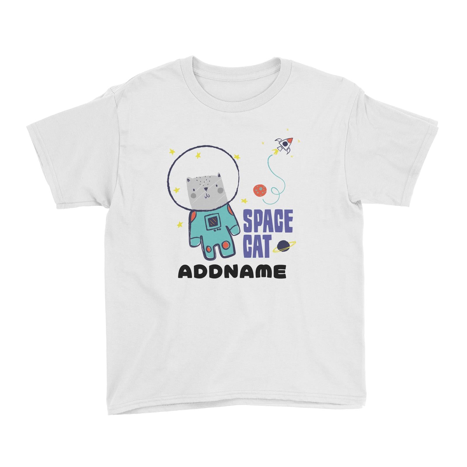 Space Cat Addname White Kid's T-Shirt