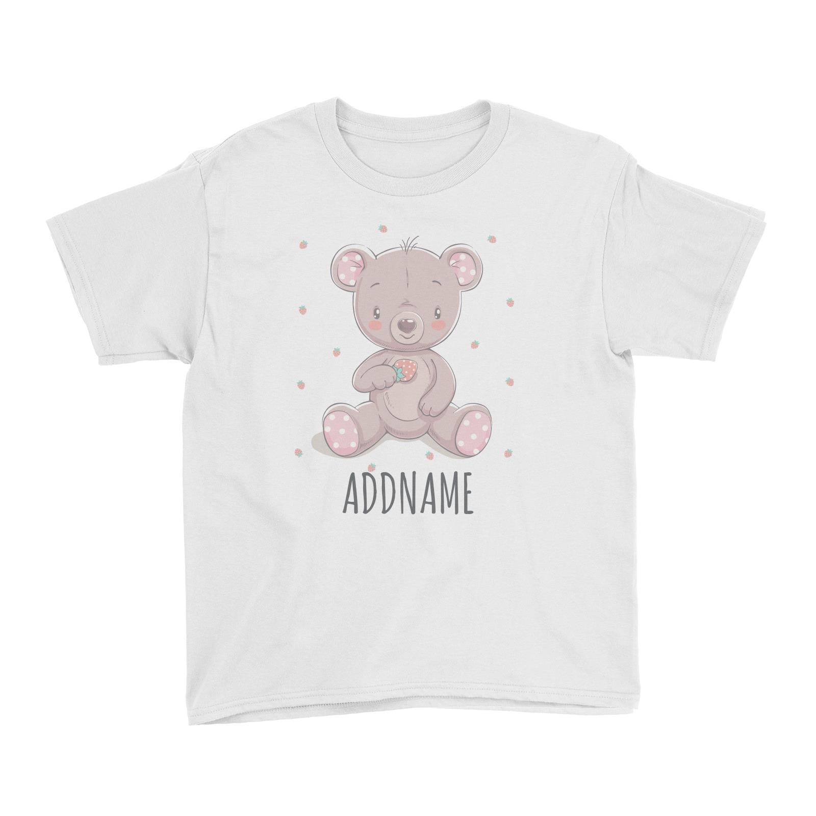 Girl Bear with Strawberry White Kid's T-Shirt Personalizable Designs Cute Sweet Animal For Girls Pinky HG
