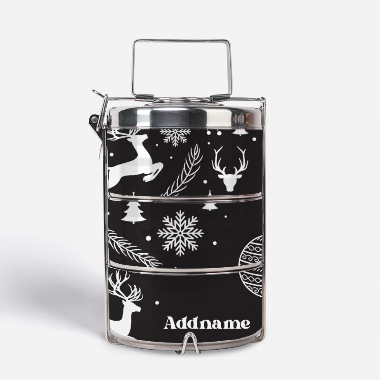 Christmas Series Premium Tiffin Carrier - Jubilant Reindeers Black