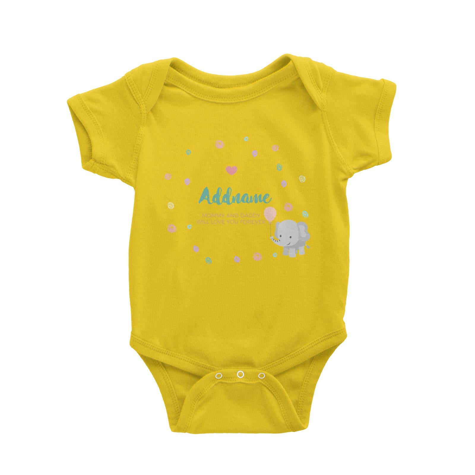 Cute Elephant with Balloon and Colourful Doodles Personalizable with Name and Text Baby Romper