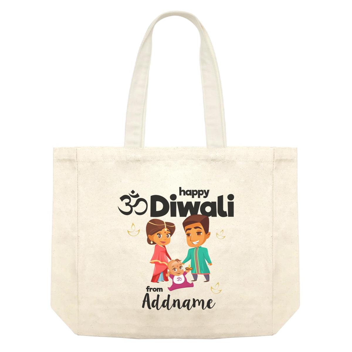 Cute Family Of Three OM Happy Diwali From Addname Shopping Bag