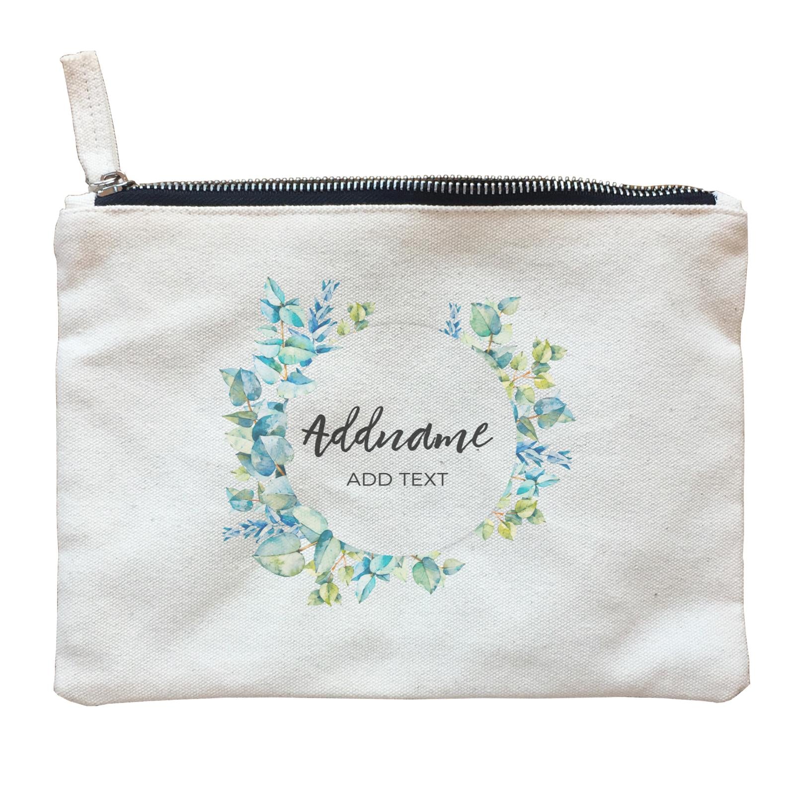 Add Your Own Text Teacher Blue Leaves Wreath Addname And Add Text Zipper Pouch