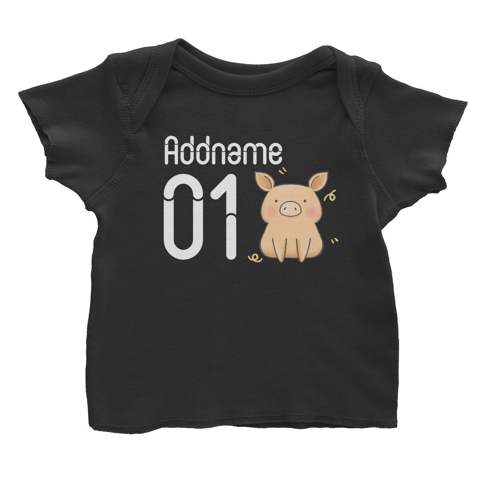 Name and Number Cute Hand Drawn Style Pig Baby T-Shirt