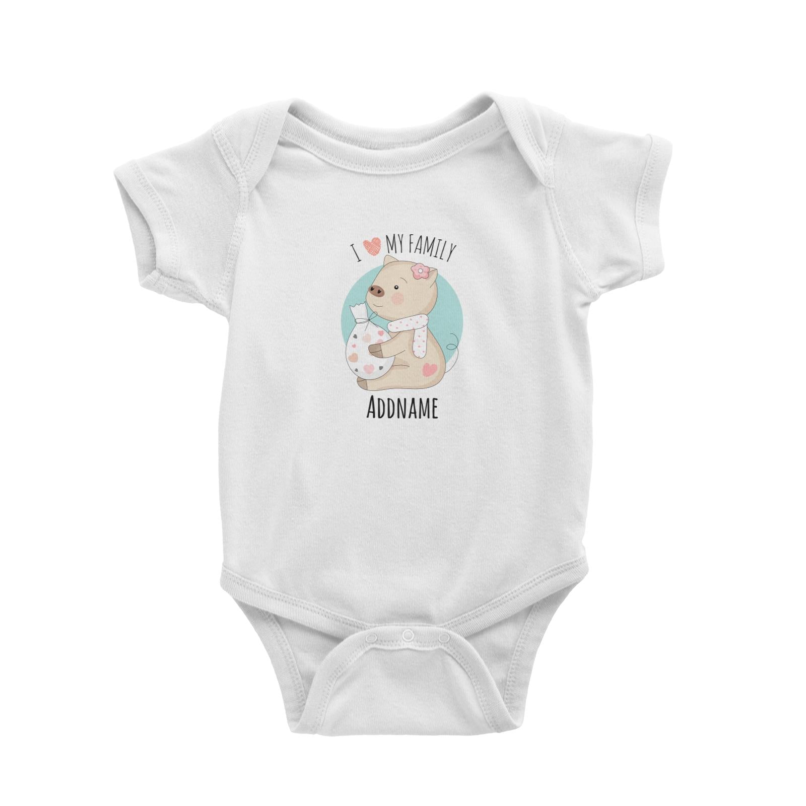 Sweet Animals Sketches Pig I Love My Family Addname Baby Romper