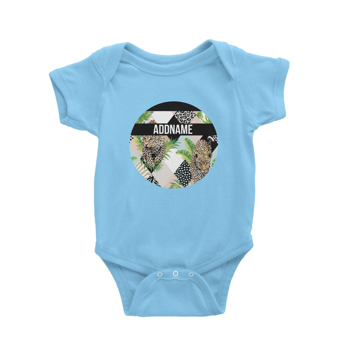 Tropical Leaves Leopard Pastel Pattern Personalizable with Name and Year Baby Romper
