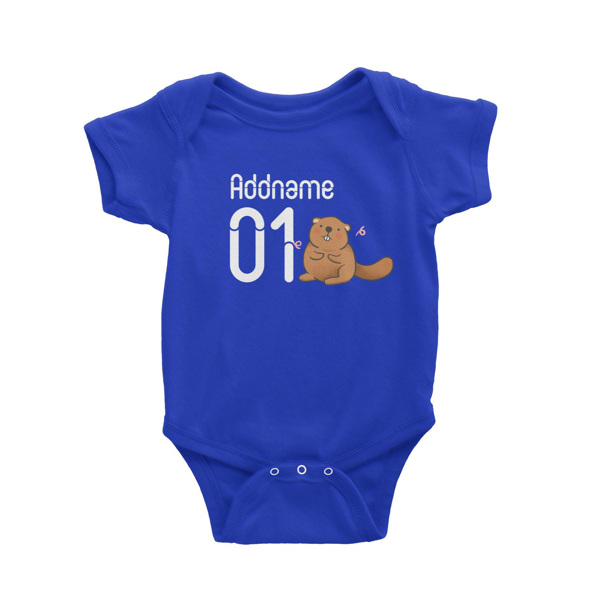 Name and Number Cute Hand Drawn Style Beaver Baby Romper