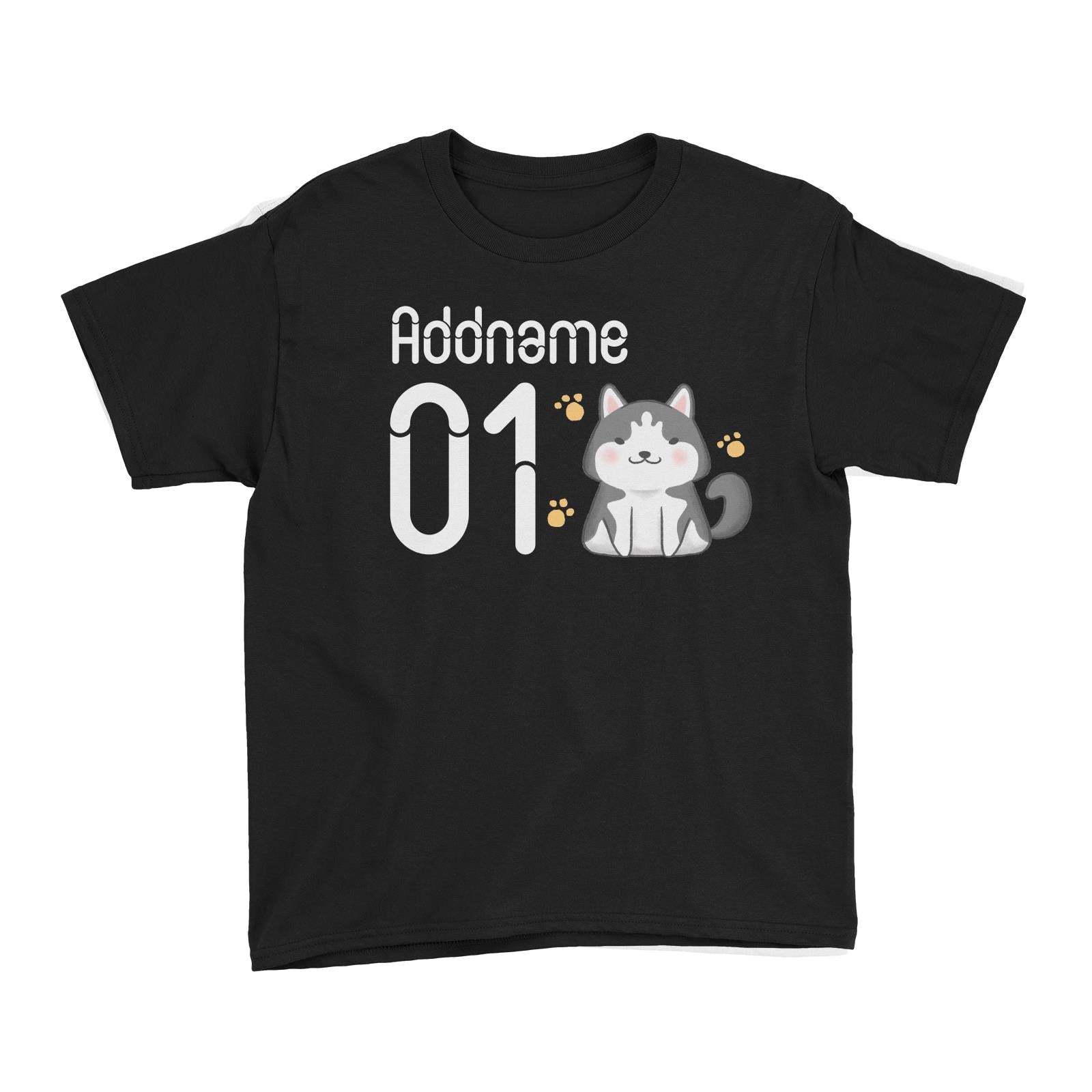 Name and Number Cute Hand Drawn Style Husky Kid's T-Shirt