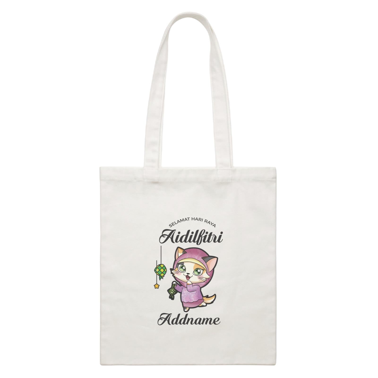 Raya Cute Animals Mama Cat Wishes Selamat Hari Raya Aidilfitri White Canvas Bag