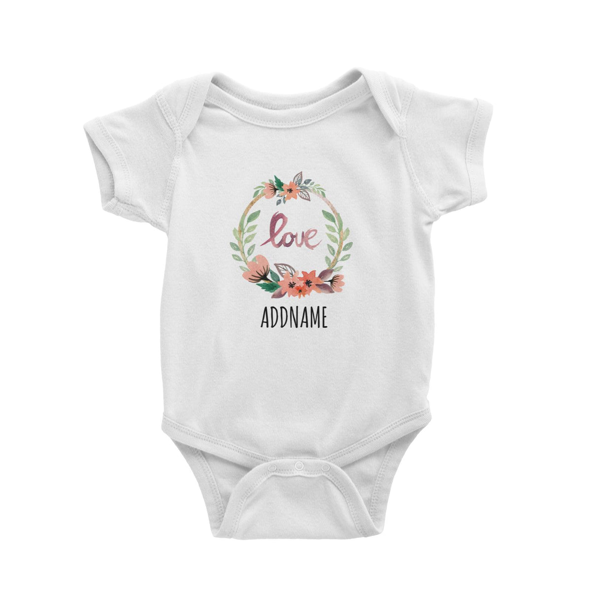 Watercolour Love Flower Garland White White Baby Romper