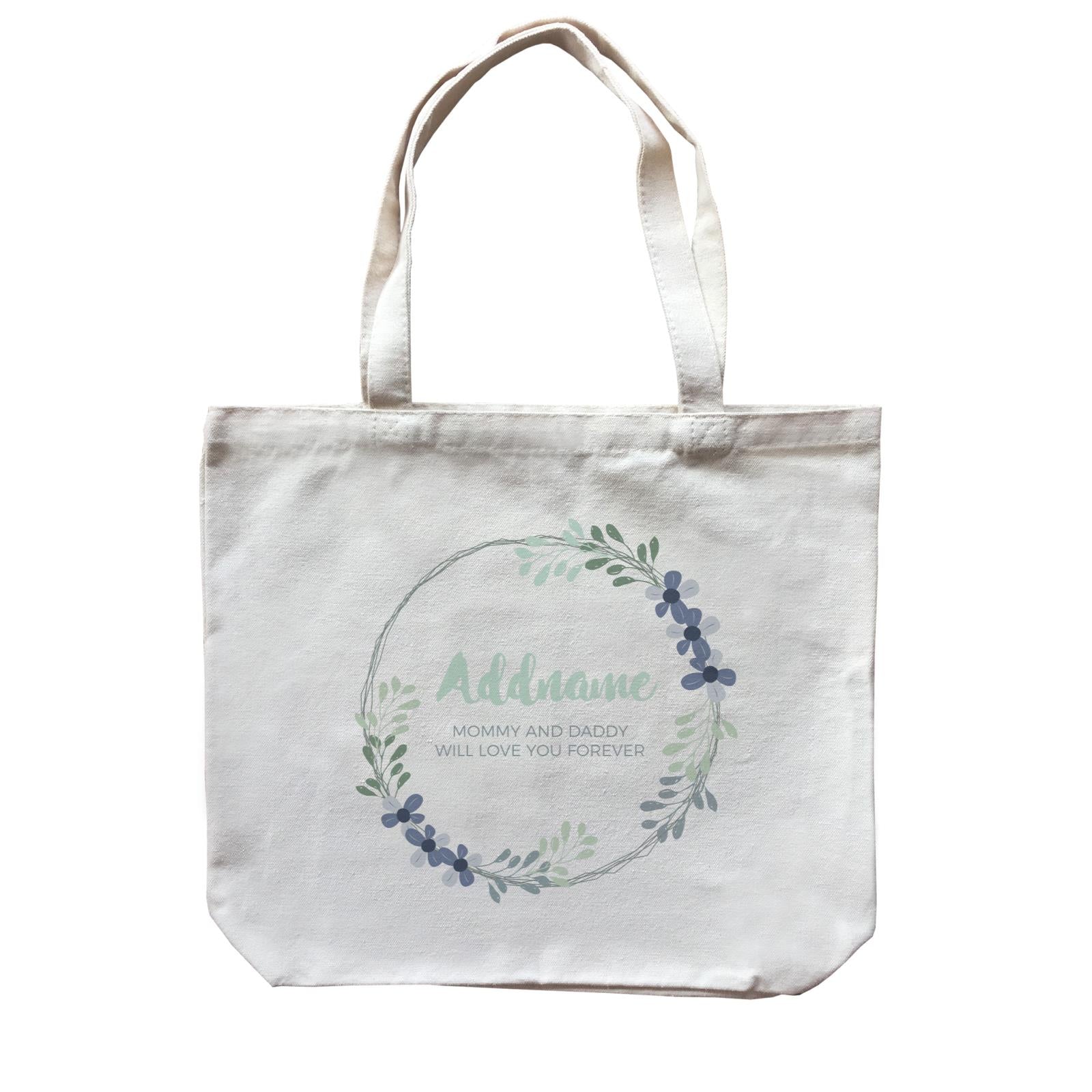 Dark Green and Navy Blue Wreath Personalizable with Name and Text Canvas Bag