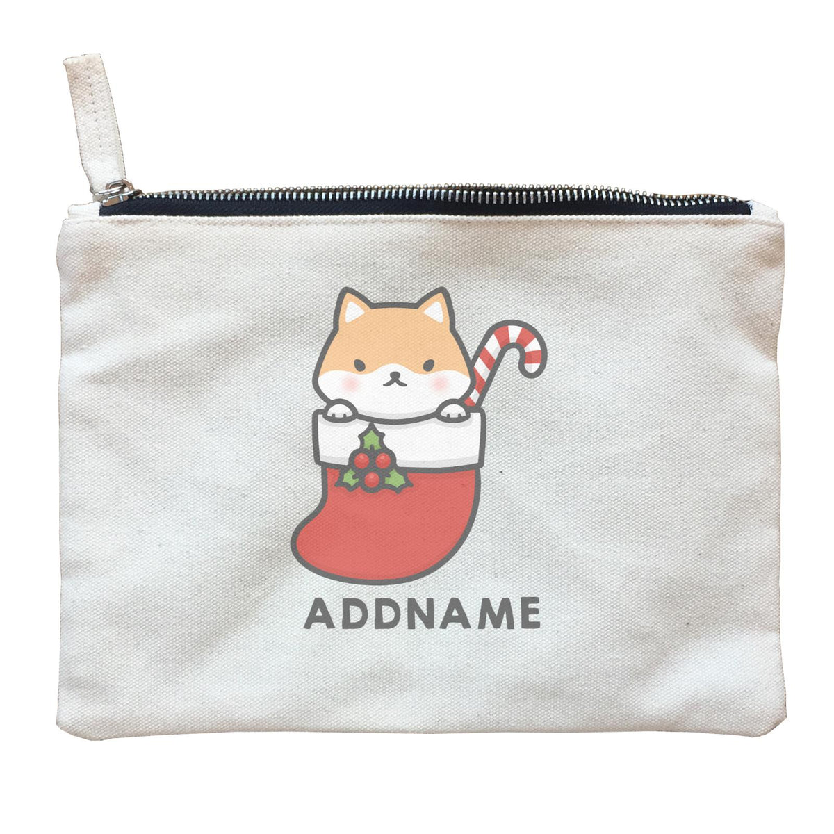 Xmas Cute Dog In Christmas Sock Addname Accessories Zipper Pouch