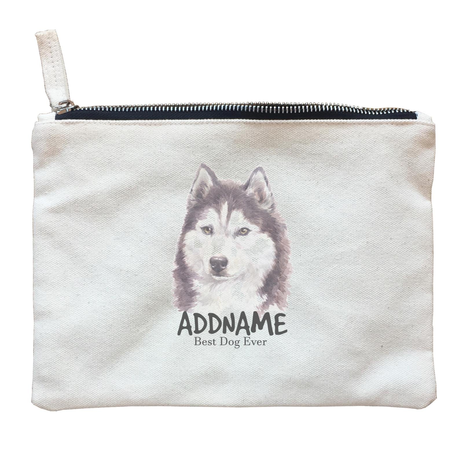 Watercolor Dog Siberian Husky Cool Best Dog Ever Addname Zipper Pouch