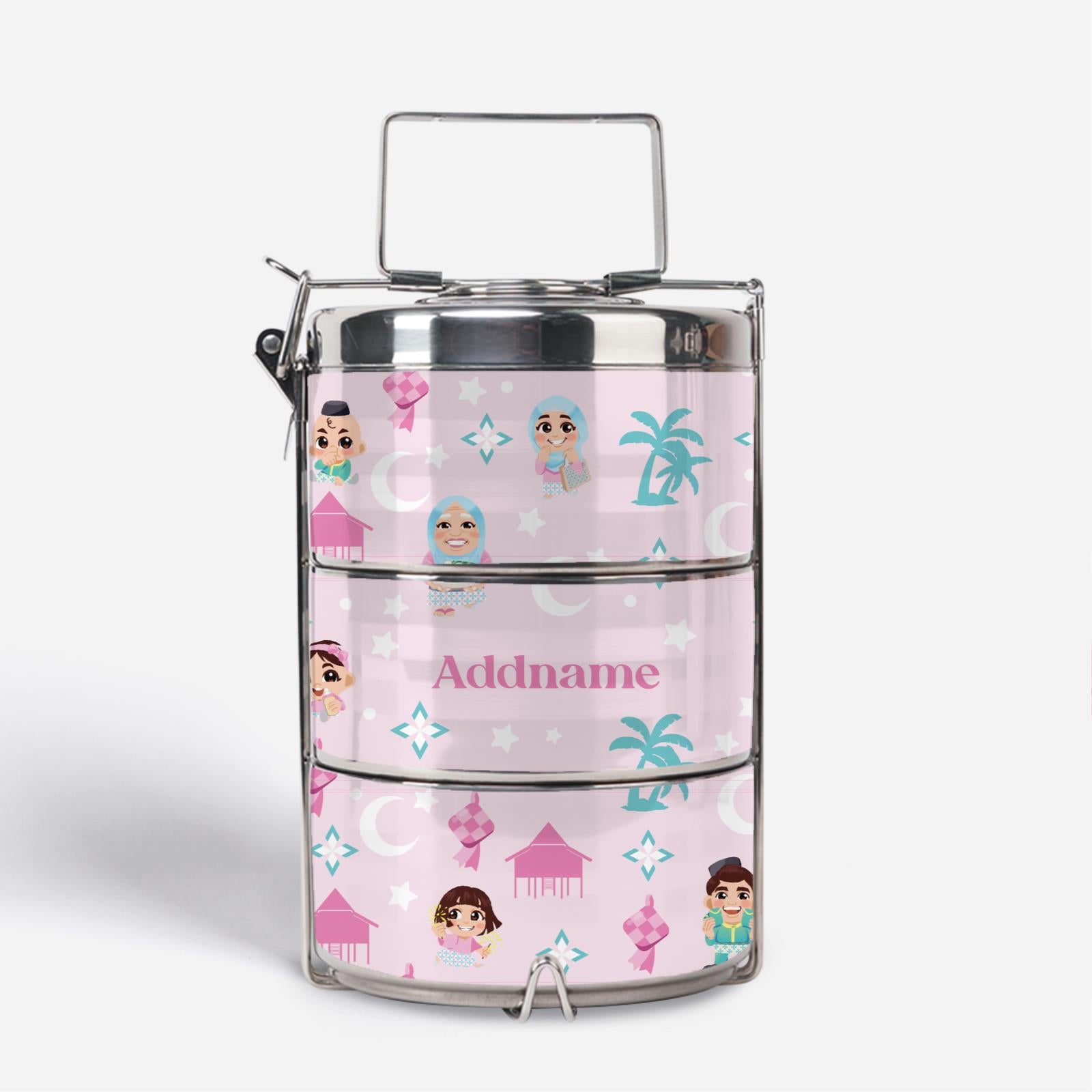 Seindah Lebaran Tiffin Carrier - Pastel Pink