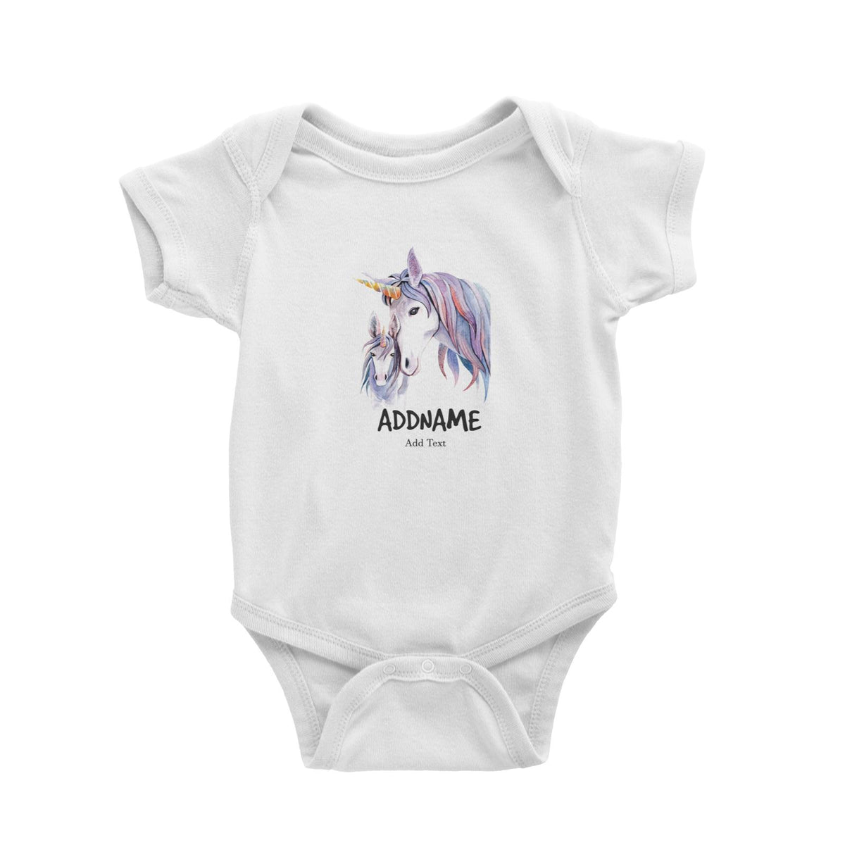 Watercolor Unicorn Mom &amp; Child Addname Baby Romper