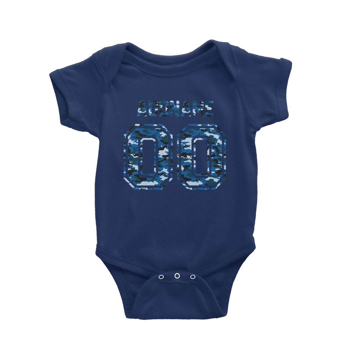 Jersey Blue Camo With Name and Number Baby Romper