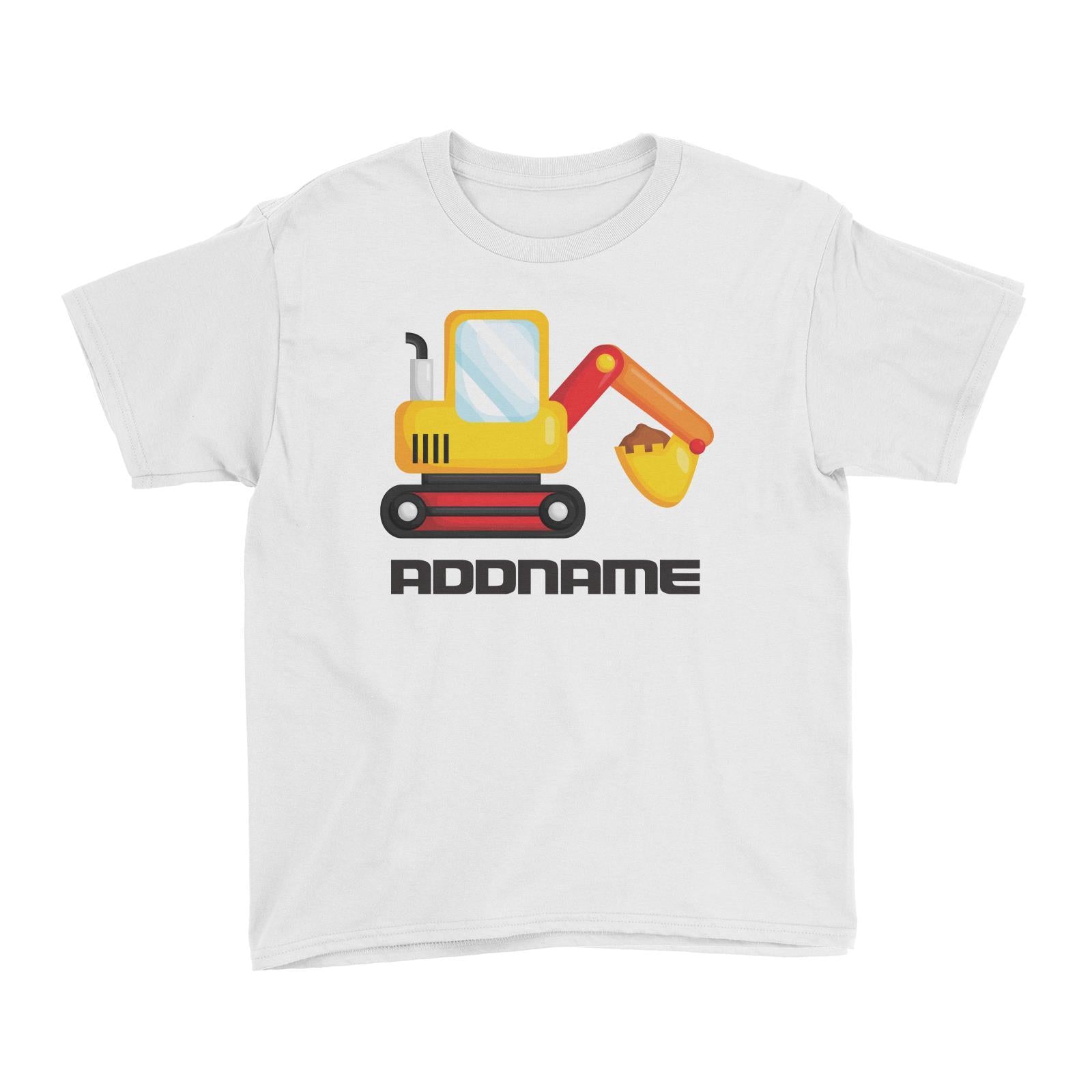 Birthday Construction Excavator Addname Kid's T-Shirt