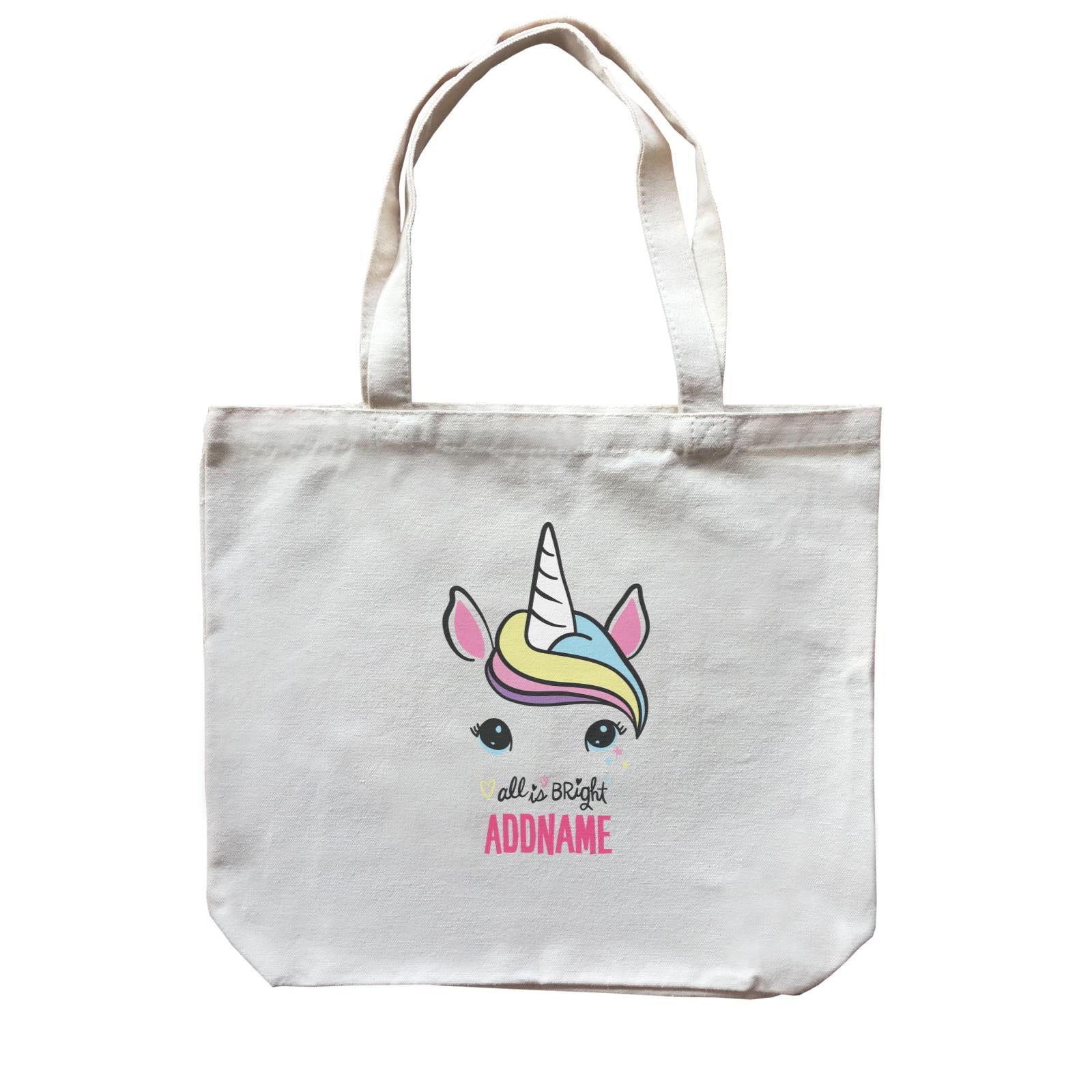 Cool Vibrant Series Unicorn Face All Is Bright Addname Canvas Bag