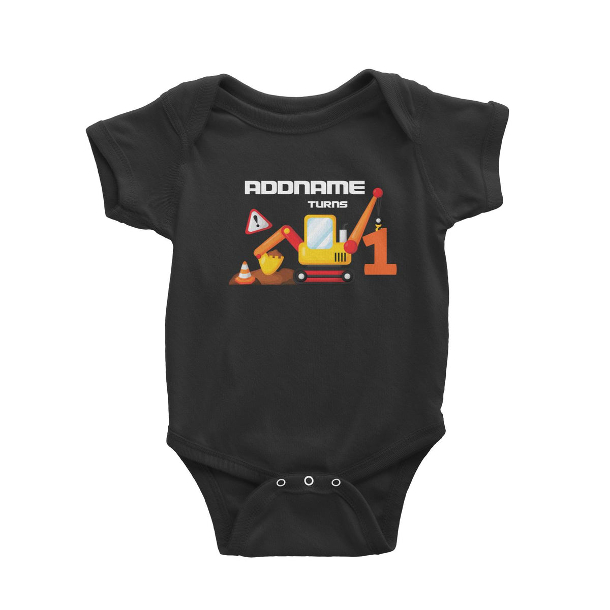 Birthday Construction Excavator Addname Turns 1 Baby Romper
