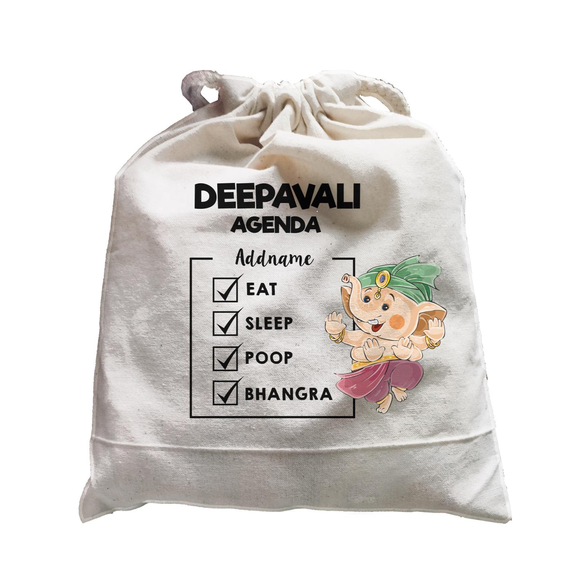 Cute Ganesha Dancing Bhangra Addname Deepavali Agenda Satchel
