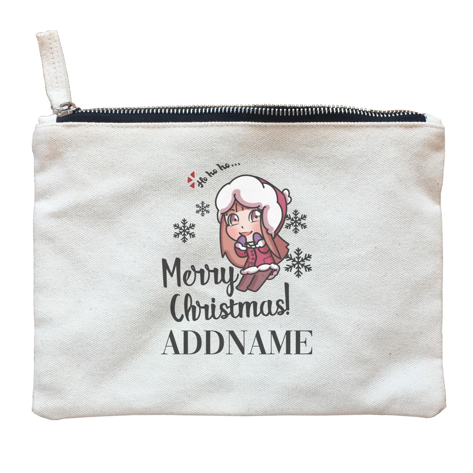 Xmas Christmas Chibi Family Little Girl Wishes Merry Christmas Zipper Pouch